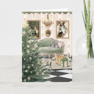 Cartão Christmas with Cats and Bunnies Greeting Card