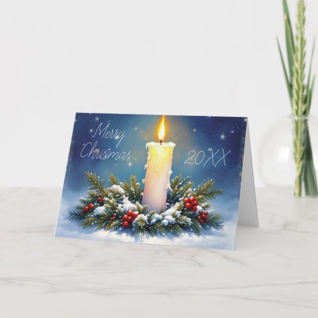 Cartão Christmas Wreath and Burning Candle Painting (Frente)