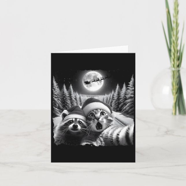 Cartão Christmas Xmas Holiday Funny Cat Taking Selfie Rac (Frente)