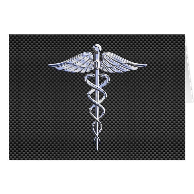 Cartão Chrome Caduceus Símbolo médico Fibra de Carbono Pr (Frente Horizontal)