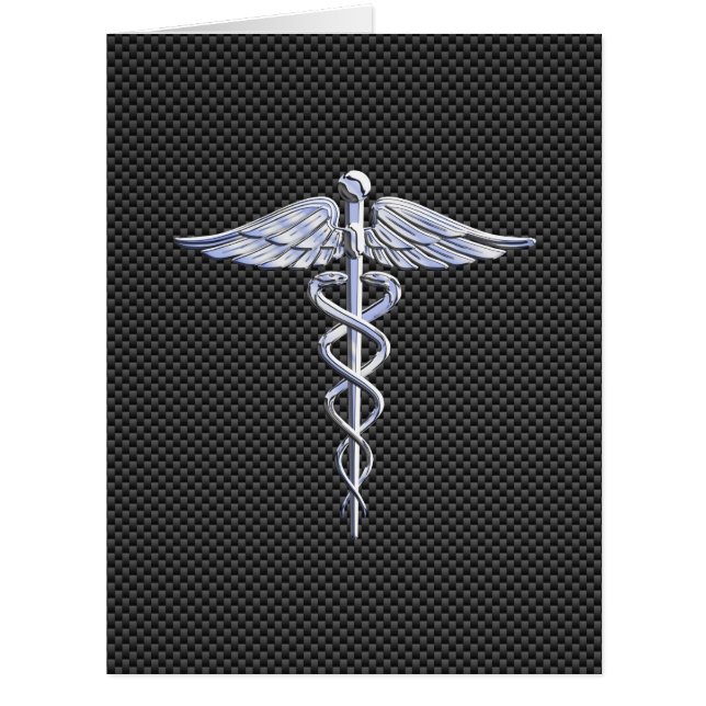 Cartão Chrome Caduceus Símbolo médico Fibra de Carbono Pr (Frente)