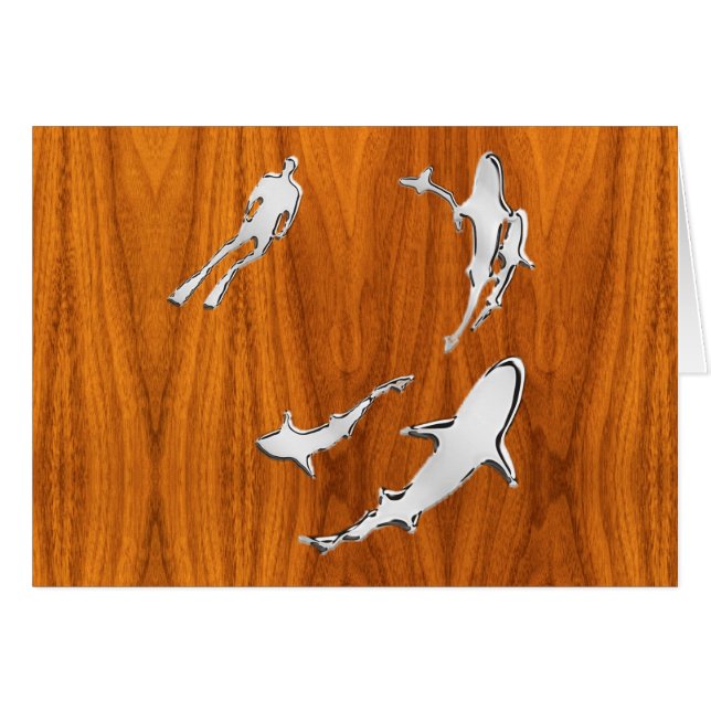 Cartão Chrome Like Diver com Tubarões no Teak Veneer (Frente Horizontal)