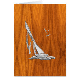 Cartão Chrome Regatta Sailboat em Teak Veneers Styles