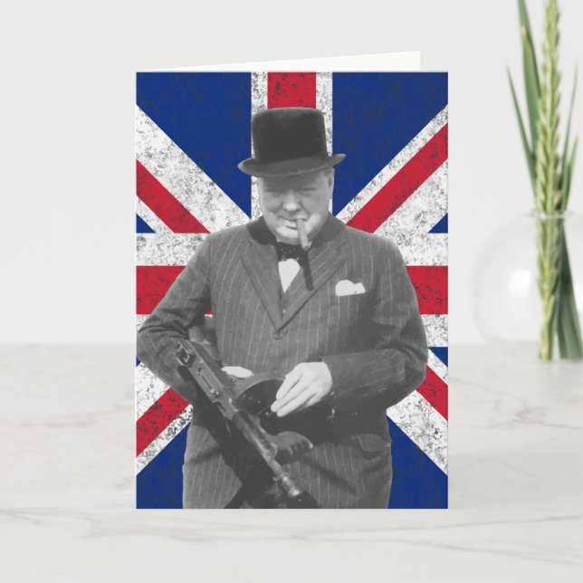 Cartão Churchill que levanta com a bandeira britânica (Frente)