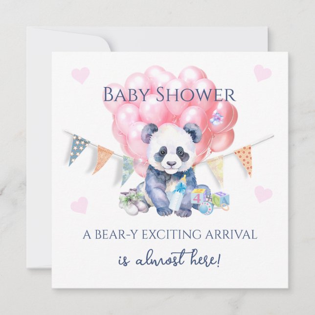 Cartão Chuva de bandeirolas e balões Baby Shower (Frente)