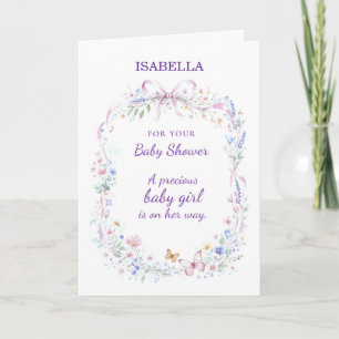 Cartão Chuva de Bebê Bebê Menina Coroa Floral Borboletas