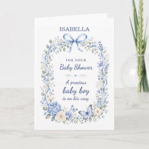 Cartão Chuva de Bebê Bebê Menino Coroa Floral Borboletas