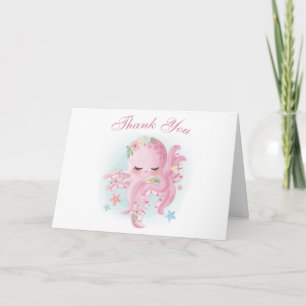 Cartão Chuva de Bebê Menina Aquarela Rosa Polvo Obrigada