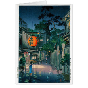 Cartão Chuva oriental legal da rua da noite de Kasamatsu