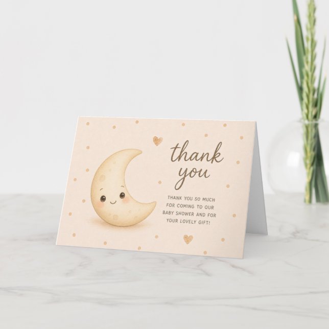 Cartão Chuveirinho de Bebê Smiley Moon Obrigado (Frente)