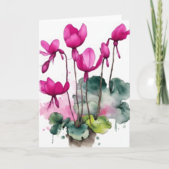 Cartão Ciclamen - Flores aquarela (Frente)