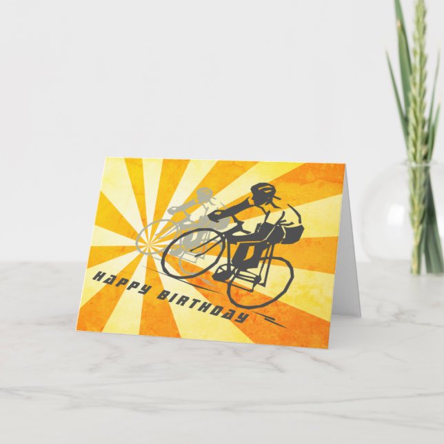 Cartão Ciclistas de Estradas com Bicicleta Retro Sunburst (Frente)