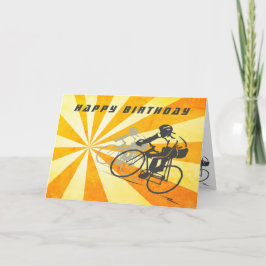 Cartão Ciclistas de Estradas com Bicicleta Retro Sunburst