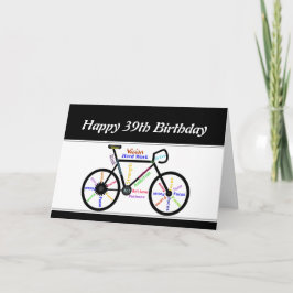 Cartão Ciclo de bicicleta motivacional de 39.º aniversári