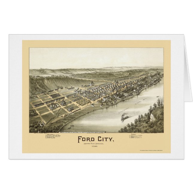 Cartão Cidade de Ford, mapa panorâmico do PA - 1896 (Frente Horizontal)