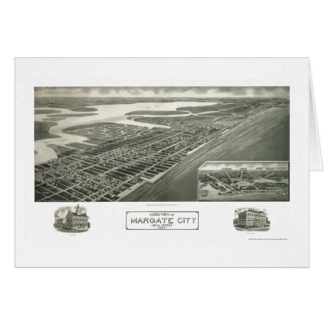 Cartão Cidade de Margate, mapa panorâmico de NJ - 1925 (Frente Horizontal)