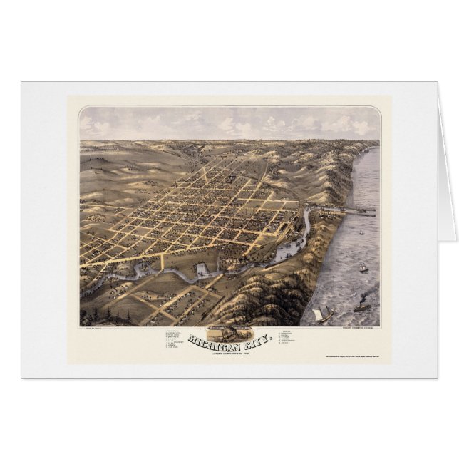 Cartão Cidade de Michigan, no mapa panorâmico - 1869b (Frente Horizontal)