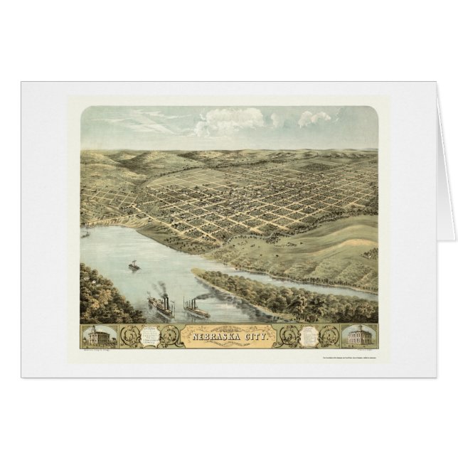 Cartão Cidade de Nebraska, mapa panorâmico do NE - 1868 (Frente Horizontal)