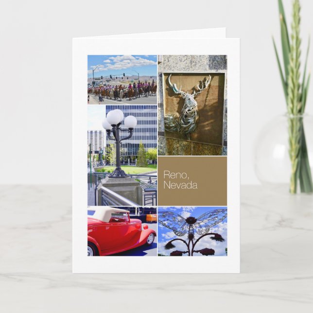 Cartão cidade de Reno, Nevada, colagem fotográfica (Frente)