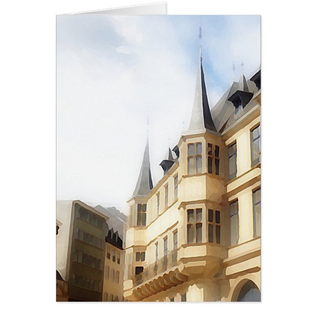 Cartão Cidade do Luxemburgo - Pintura da Cidade Antiga (Frente)