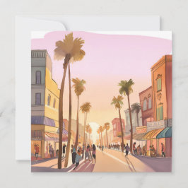 Cartão Cidade Litorânea ao Pôr do Sol | Aquarela de Água 
