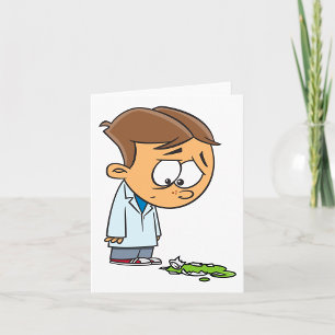 Cartão Cientista Menino Triste com Experiência Quebrada