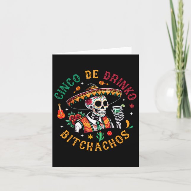 Cartão Cinco De Drinko Achos Funny Cinco De Mayo Bebendo (Frente)