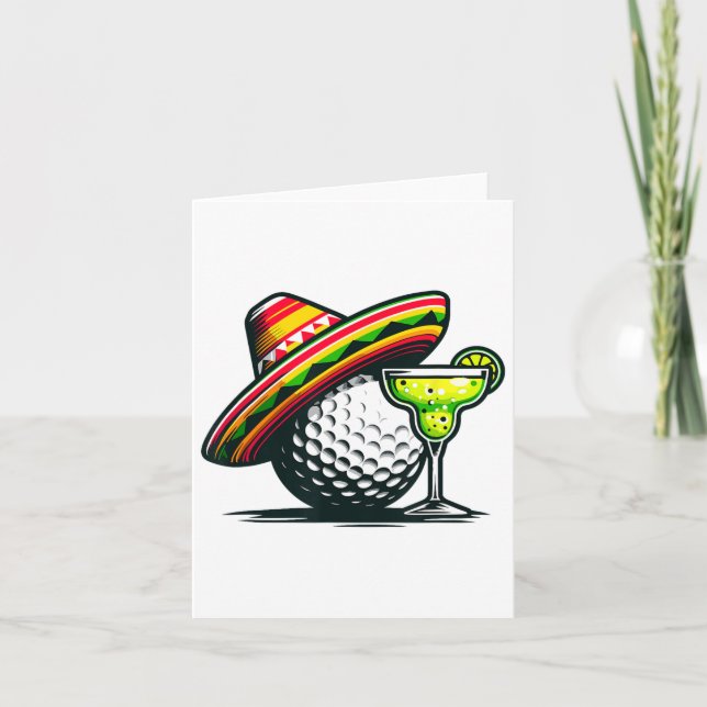 Cartão Cinco De Mayo Golf Ball Com Sombrero E Margarit (Frente)