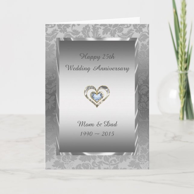 Cartão Cinza Damask E Diamantes Heart (Frente)