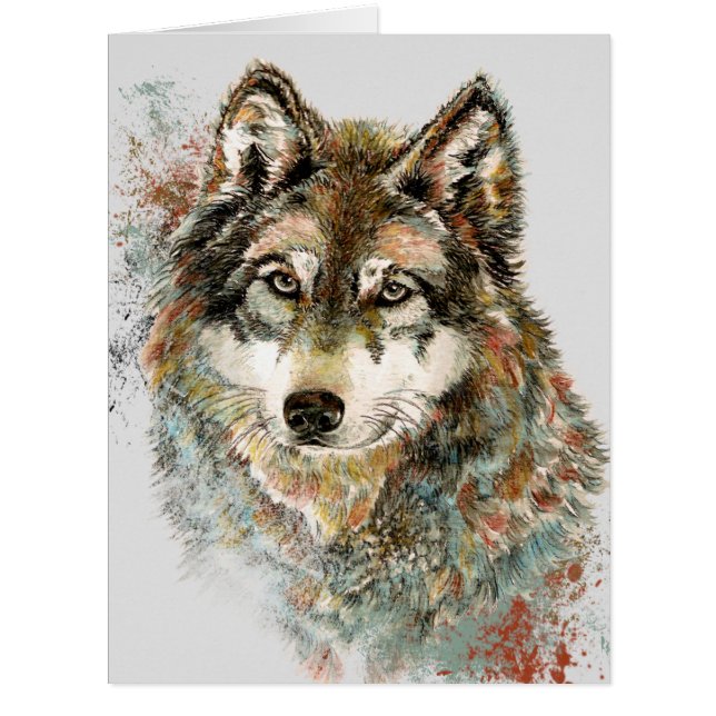 Cartão Cinza de Aquarelas Wolf Willife Animal Art (Frente)