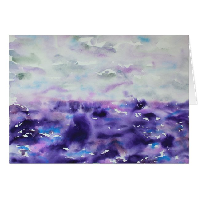 Cartão Cinza E Impressionista Roxo Paisagem De Aquarela (Frente Horizontal)