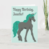 Cinza e Teal Unicorn Personalizado Aniversário