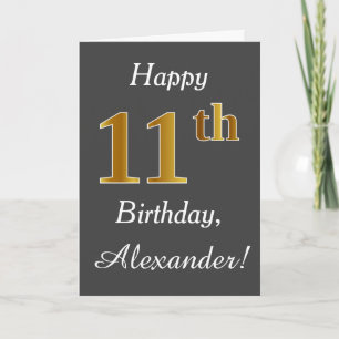 Cartão Cinza, Faux Dourado Birthday + nome personalizado