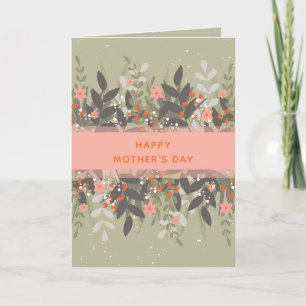 Cartão Cinza Floral Minimalista Fita do Dia das Mães