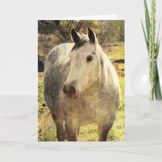 Cartão Cinza Horse Birthday (Frente)