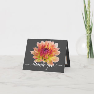 Cartão Cinza Laranja Vermelha Dahlia Flor - Trás - Obriga