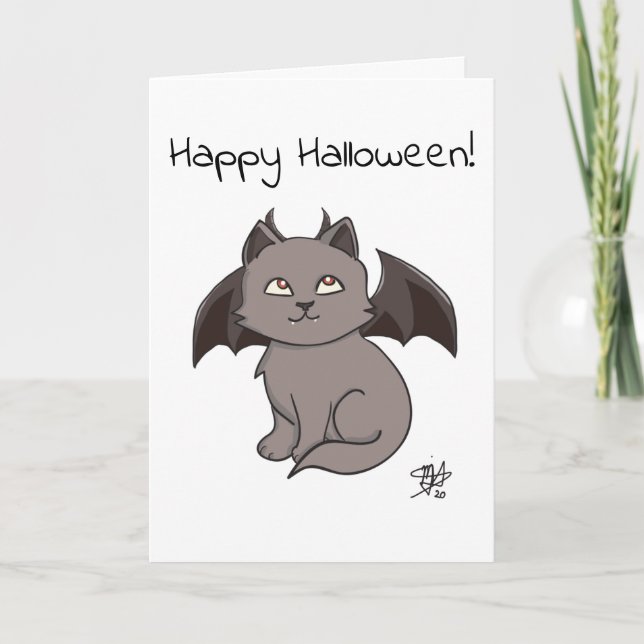 Cartão Cinza Mischievevamire Cat Happy Halloween (Frente)