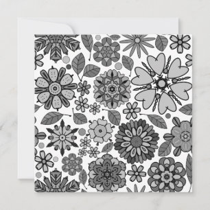 Cartão Cinza Negra Branca Retro Arte Floral Padrão Invisí
