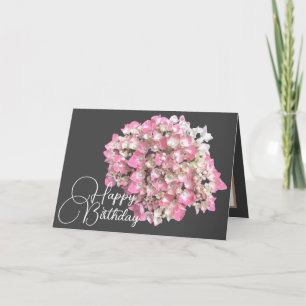 Cartão Cinza Rosa/Branco Hydrangea Backdrop Feliz Anivers