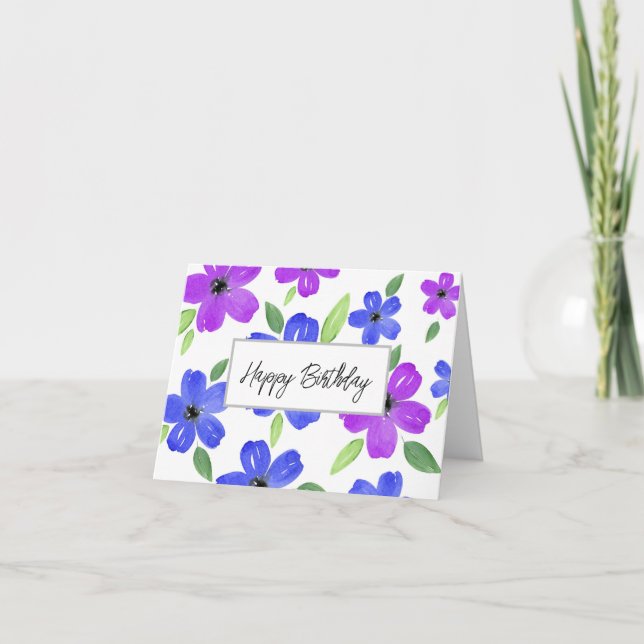 Cartão Cinza Rosa Quente Aquarela Cinco Motif Floral Peta (Frente)