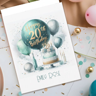 Cartão Cinza Verde Glamouroso Renascimento 20º Aniversári