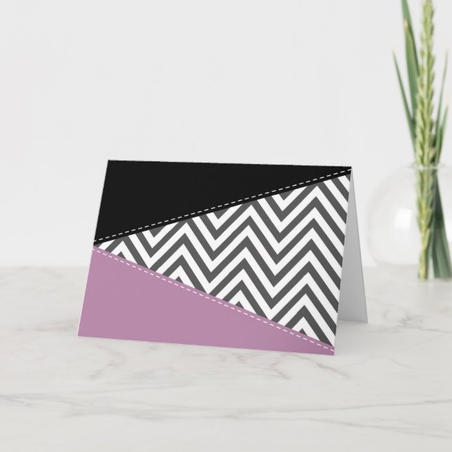 Cartão Cinza Zigzag, Cinza Chevron, Zigzag Patterno, Roxo (Frente)