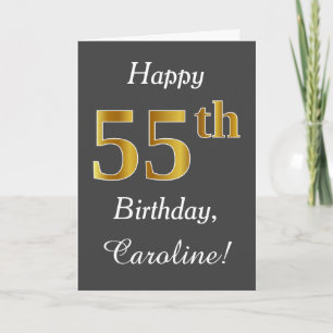 Cartão Cinzas, Faux Dourado 55.o Aniversário + Nome Pers
