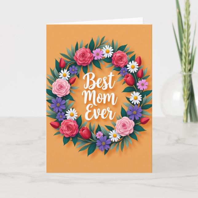 Cartão Circular Floral Melhor Mãe (Frente)
