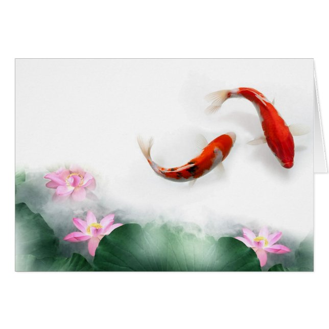 Cartão Círculo da Vida Oriental Zen Feng Shui Koi & Lotus (Frente horizontal)