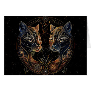 Cartão Círculo Felino Artístico Gatos Gêmeos Por Dentro V