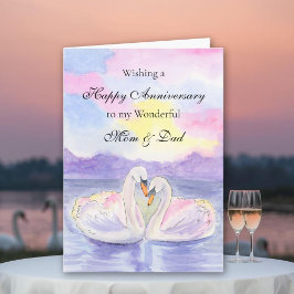 Cartão Cisnes Para Mamãe e Papai Feliz Aniversário de Cas