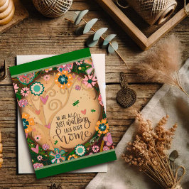 Cartão Citação da Árvore Floral Caminhando Juntos para Ca