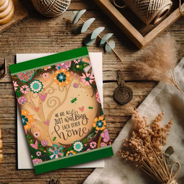 Cartão Citação da Árvore Floral Caminhando Juntos para Ca (Criador carregado)