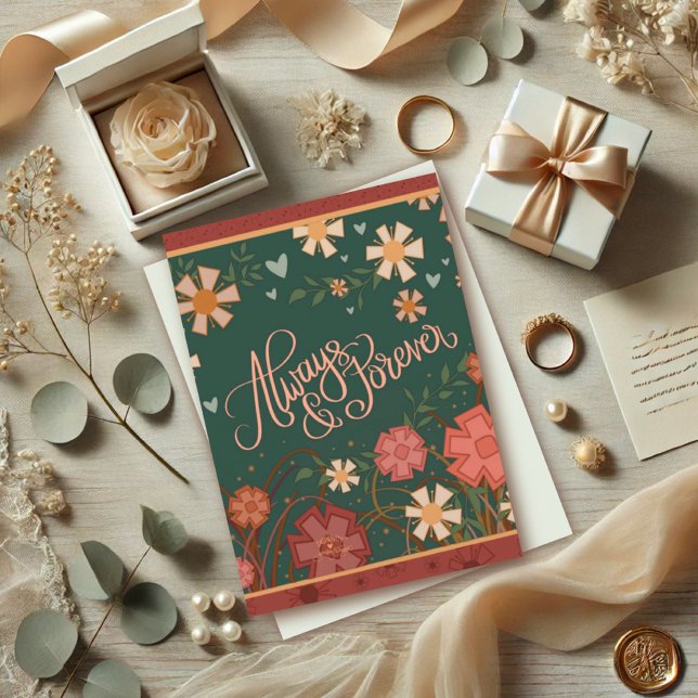 Cartão Citação de Amor Floral Elegante Sempre e Para Semp (Criador carregado)